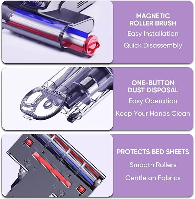 RAINPOT Saker Powerful UV Bed Vacuum Cleaner| Mattress Vacuum Cleaner with Hot Air| 14kPa Suction Power with HEPA Filtration| High-Frequency Tapping & Smart Dust Sensor for Bed,Couch,Fabric Cleaning