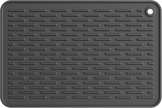 ME.FAN Silicone Dish Drying Mat for Kitchen Counter, Dish Drying Pad for Sink, Refrigerator or Drawer, Countertop Protection Pad S - 12'' x 8'' - Black