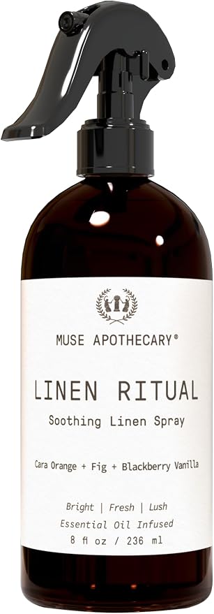 Muse Apothecary Linen Ritual - Aromatic, Soothing, and Relaxing Linen Mist, Laundry and Fabric Spray - Infused with Aromatherapy Essential Oils - 8 oz, Cara Orange + Fig + Blackberry Vanilla
