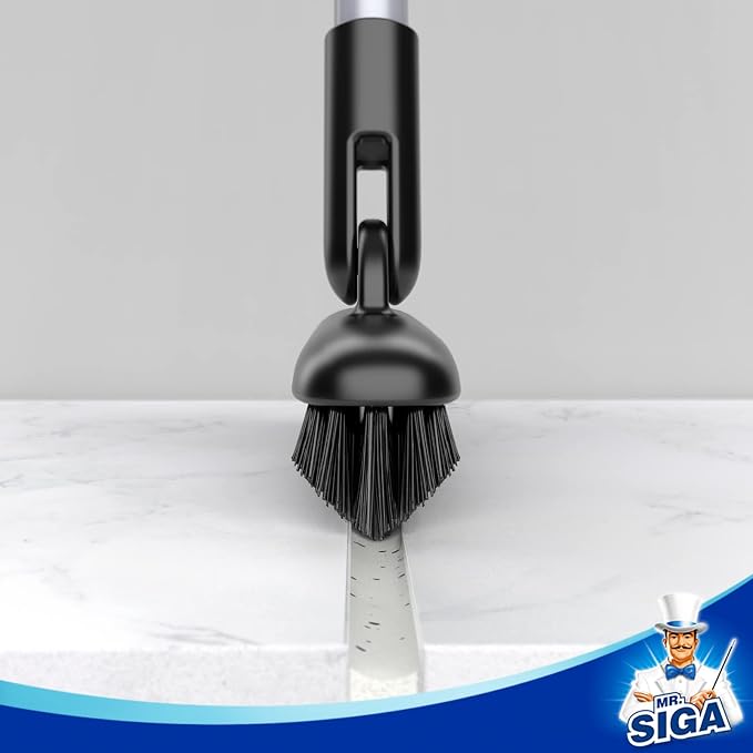 MR.SIGA Heavy Duty Grout Scrub Brush with Long Handle | Shower Floor Scrubber for Cleaning, Tile Scrub Brush with Stiff Bristles