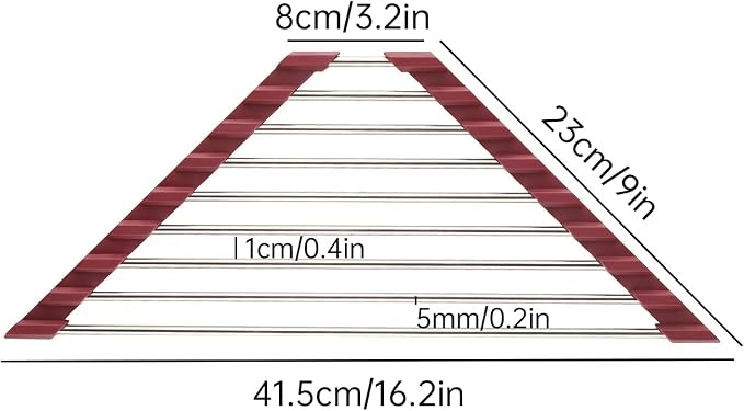 Tomorotec Foldable Stainless Steel Triangle Roll-Up Dish Drying Rack for Small Sink Corners - Over-The-Sink Multipurpose Kitchen Drainer, Rustproof Organizer, Trivet and Shelf - Space-Saving(Wine Red)