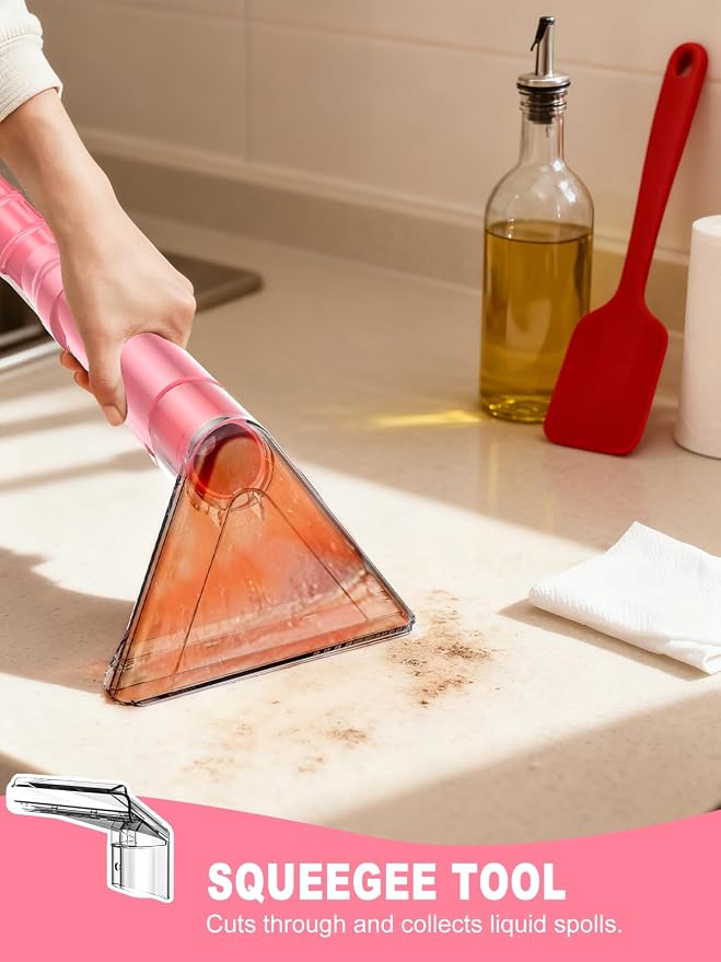 Portable Carpet & Upholstery Cleaner Machine for Pets, Powerful Suction Spot Cleaner for Couch, Sofa, Rugs, Stairs & Car Interior, Lightweight Deep Stain Remover with Cleaning Solution, Pink