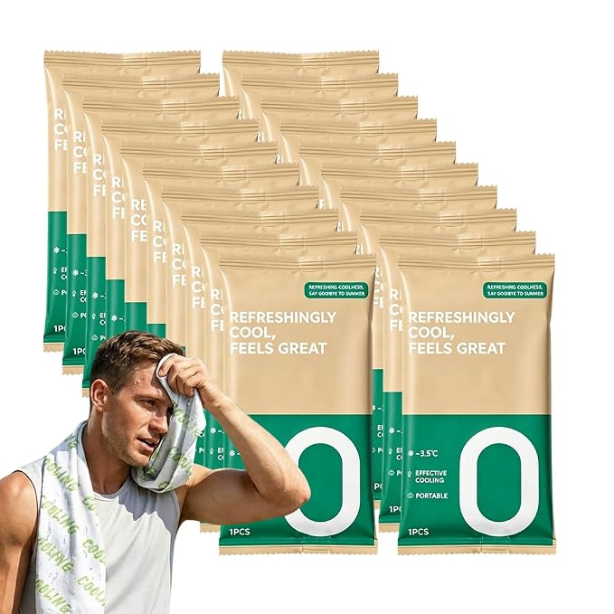 Disposable Cooling Wipes Instant Ice Towel (Dark Green, 20PCS) | Extra Large Size, Individually Wrapped, Moisture Activated, Hiking & Camping, Gym & Sports