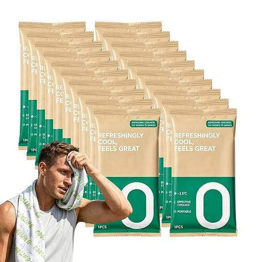 Disposable Cooling Wipes Instant Ice Towel (Dark Green, 20PCS) | Extra Large Size, Individually Wrapped, Moisture Activated, Hiking & Camping, Gym & Sports