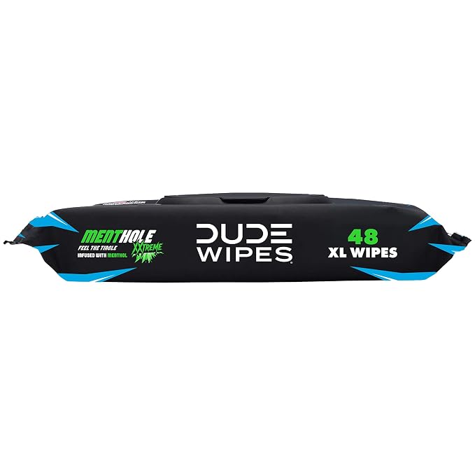DUDE Wipes MentHOLE XXtreme Flushable Wipes - Menthol Infused Extra-Large Adult Wet Wipes - 6 Pack (288 Count) - Infused with Menthol for a Cooling Sensation - Septic and Sewer Safe