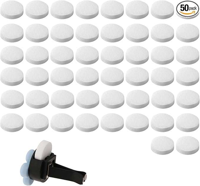 Round Essential Oil Diffuser Pad - 50 PCS Car Air Freshener Refill Felt Pads, Diffuser Refill Pads, Unscented Essential Oil Perfume Refill Pad, Mini Microfibre Air Filter Scent-Pads for Vent Clips