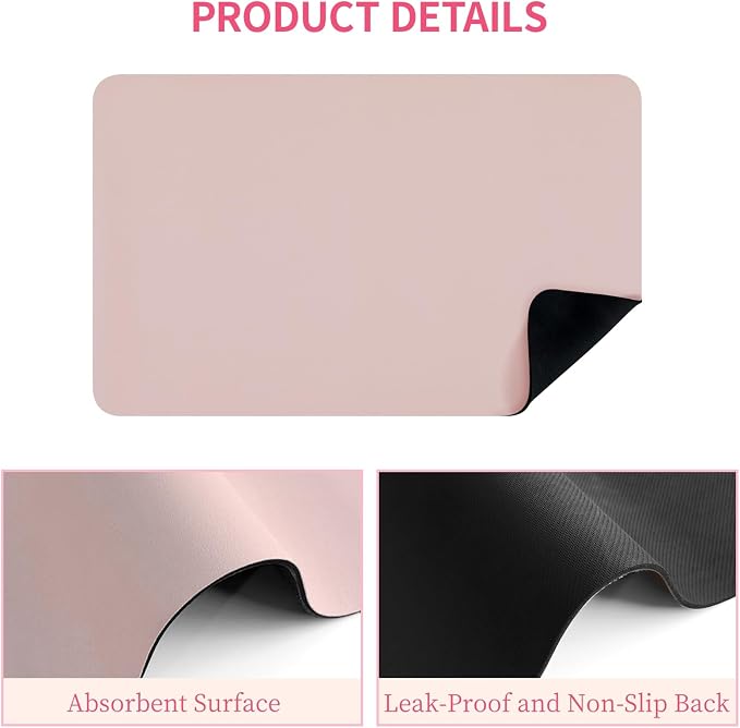 2-Pack Coffee Bar Mats Set for Countertop, 12" x 19” Super Absorbent Dish Drying Mat, Kitchen Counter Mat Fits Under Coffee Maker or Machine, Pink Kitchen Accessories for Dish Drying Rack