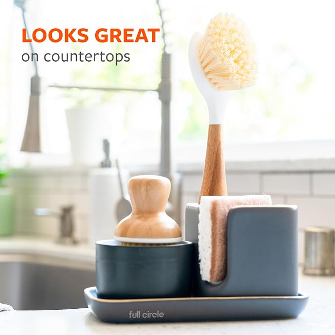 Full Circle Daily Dish Brush -Bamboo Handle Dish Brush –Sustainable Kitchen Cleaning with Tough Bristles -Natural Dish Scrubber, Nonstick & Cast Iron Cleaner-Long Handle Brush for Dishes, Pots, & Pans