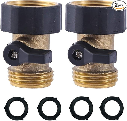 HQMPC Heavy Duty Brass Shut Off Valve Garden Hose Shut Off Valve Garden Hose Connector (2PCS) +4 Extra Pressure Washers