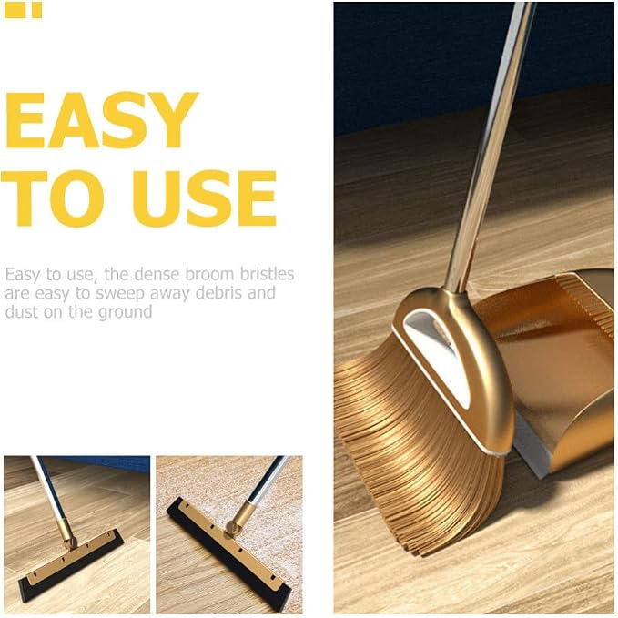 GANAZONO Broom Dustpan Scraper Set Long Handle Stand Up Broom Combo Dustpan for Home Kitchen Room Office Lobby Floor | Long Handle Stand Up Broom Combo Dustpan 25X10X73cm/9.82X3.93X28.69in for Home Kitchen Room Office Lobby Floor