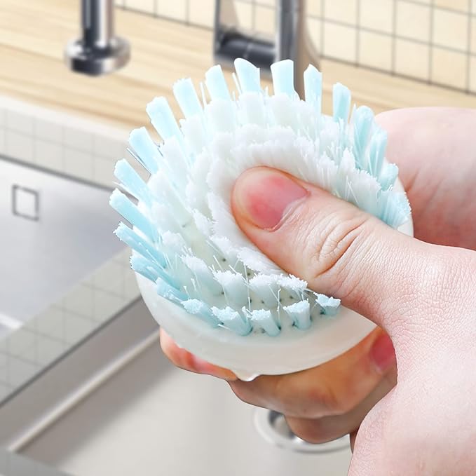 Dish Scrub Brush,Ergonomic Grip Palm Brush,Kitchen Scrub Brushes for Cleaning, Dish Scrubber with Stiff Bristles for Sink, Pots, Pans (2P Grey)