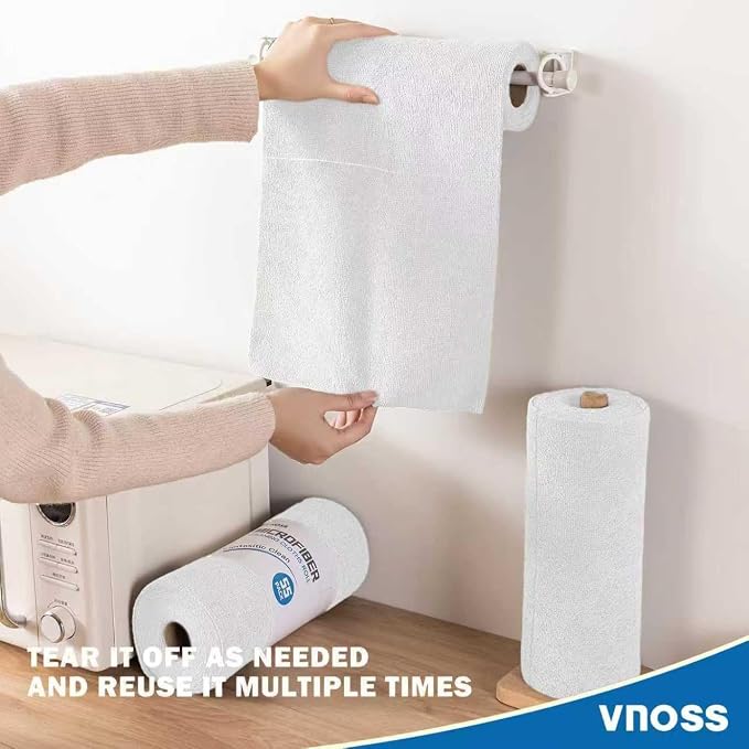 55 Pack Microfiber Cleaning Cloth Roll, Tear Away Reusable Towels, 11" X 9", Ultra Absorbent & Lint Free Cloth for Cars, Kitchen, Window, Home and Shop, White