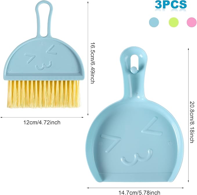 3PCS Mini Broom and Dustpan Set for Home, Car, Kitchen, Table, Kids - Durable Plastic Bristles, Handheld, Hangable, 3 Colors | Durable Plastic Bristles, Handheld, Hangable, 3 Colors