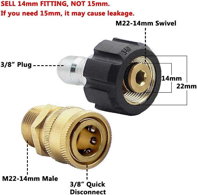 Twinkle Star Pressure Washer Adapter Set, Quick Disconnect Kit | M22 14mm Quick Connect Swivel to 3/8" Fittings, 3/4" to Quick Release