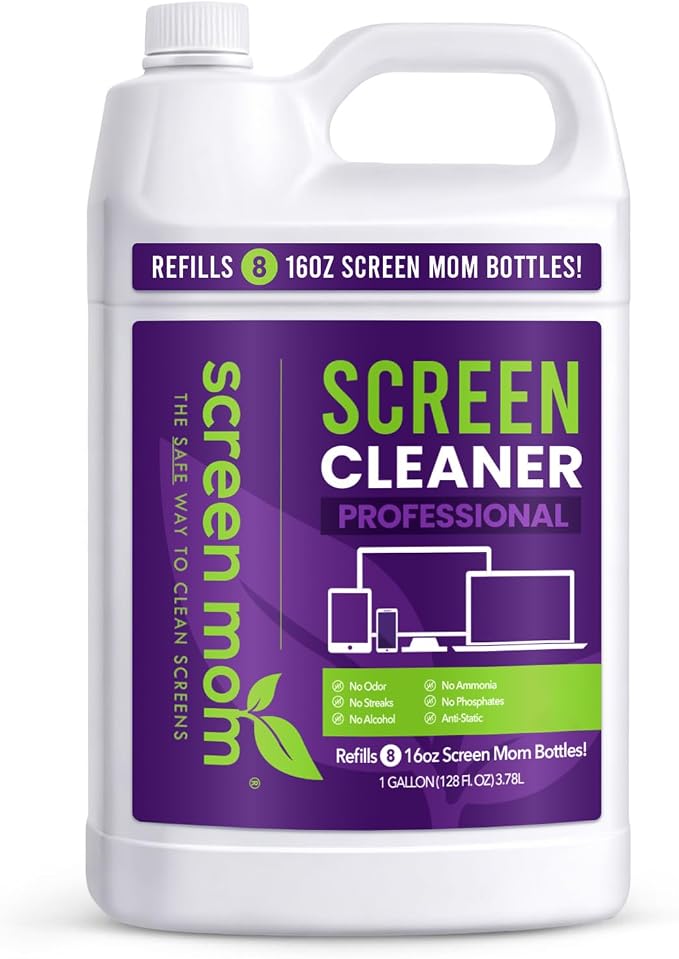 Screen Mom Screen Cleaner Spray 1-Gallon for TV, Car, Laptop and Computer | Streak-Free Formula, Glass & OLED Safe, Refill Dispensing Tap, Alcohol & Ammonia Free, Phones & Tablets Multi-Screen Cleaning