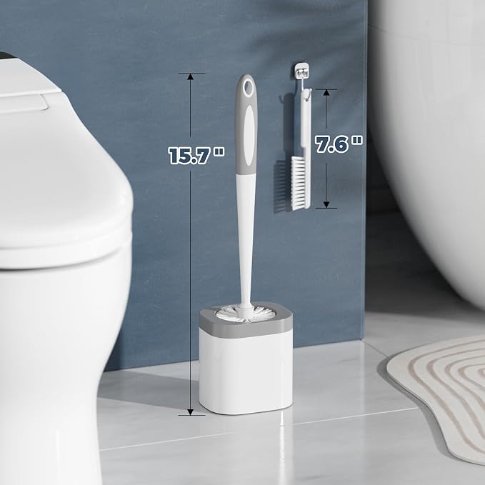 Holaloha Toilet Brush, 3 Pack Toilet Brush and Holder Set Bathroom Accessories, Toilet Bowl Brush and Holder with 3 Crevice Brush for Bathroom, Toilet Scrubber Brush (White)