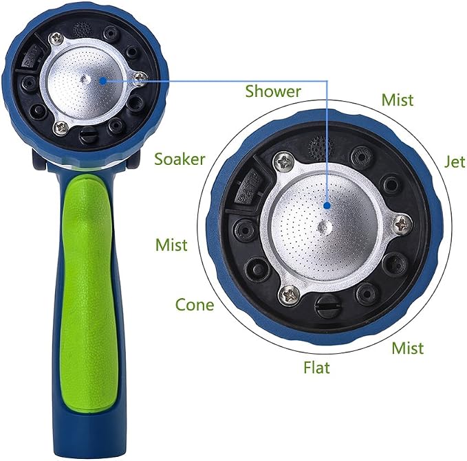 GREEN MOUNT Garden Hose Nozzle with Quick Connect Set - Zinc Alloy High Pressure Sprayer, Fireman Style Handle for Car Wash & Plant Watering, Green