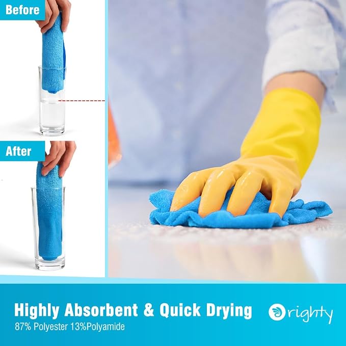 Orighty Microfiber Cleaning Cloth, 200 Pack Microfiber Towels for Cars, Multi-Purpose Shop Towels Cleaning Rags Bulk for Car, Home, Kitchen, 11.5’’ x 11.5’’, Blue