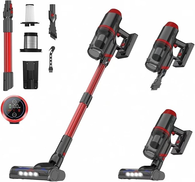 Stick Cordless Vacuum Cleaners for Home 3 Suction Modes HEPA VA007 | Anti-Tangle Brush, 200W Powerful Suction, LED Light, LED Light, Touch Screen, Stick Vacuum for Home Pet Hair Floors