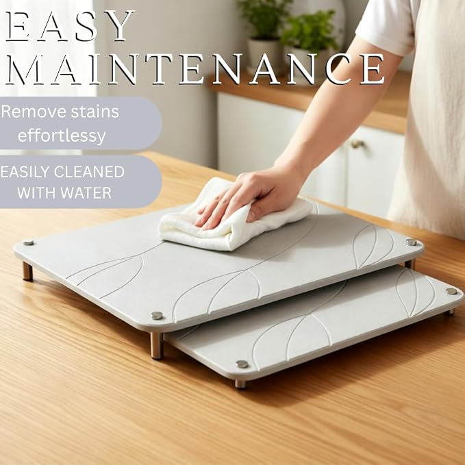 2 PCs Nesting Stone Drying Mat for Kitchen Counter - Fast, Heat Resistant Stone Dish Drying Mat with Non-Slip Feet