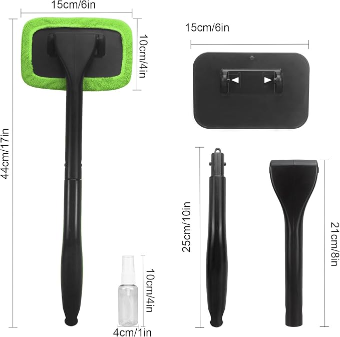 Car Windshield Cleaner Tool, Inside Windshield Cleaning Tool | with 4 Washable and Reusable Microfiber Pads, Auto Wiper Inside Compact Windshield Brush for Car & Home Windows