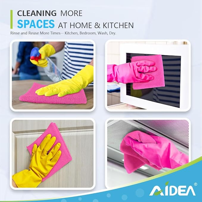 AIDEA Pink Microfiber Cleaning Cloth-12PK, Absorbent Cleaning Rags 12"x12" | Microfiber Towels for Cars Lint Free, Shop Towels, Kitchen Towels Pink Stuff Microfiber Towels, Cleaning Towels for Garage