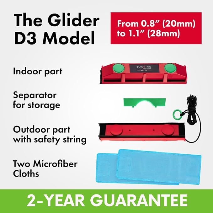Tyroler Magnetic Window Cleaner Tool Fits Windows 0.8"-1.1" | The Glider D3 | | Double Sided Outside Window Cleaner Tool Fits Windows 0.8"-1.1" Thick | Magnet Window Cleaner Tool, Magnetic Glass Cleaners