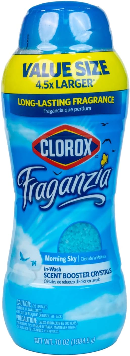Clorox Fraganzia Laundry Scent Booster Crystals In-Wash Fragrance Beads Fresh-Smelling Clothes Linens Safe All Fabrics Morning Sky Scent 70 OZ 6 Pack