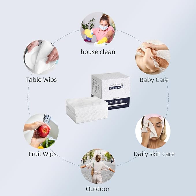 Disposable Face Towels,Viscose Biodegradable Large Dry Wipes,Super Soft & Thick Face Cleansing Towels,Daily Facial Tissues for Sensitive Skin, Makeup Removing,Facial Clean,Nursing,Travel (50 Count)