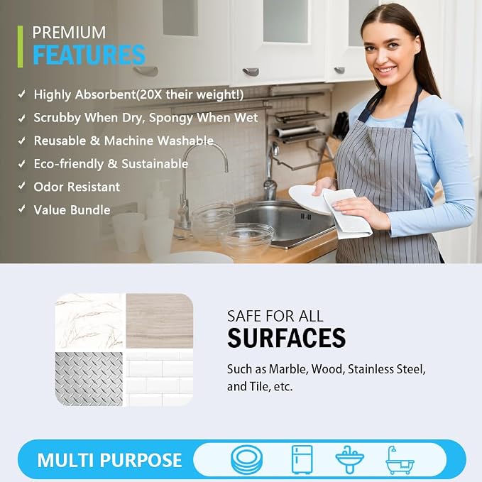 AIDEA Swedish Dishcloths for Kitchen, 10PK, Reusable Paper Towels, 7" x 6" | Absorbent Sponge Dish Cloth, Dishcloths for Washing Dishes, Swedish Towels for Home, Kitchen, Glass, White