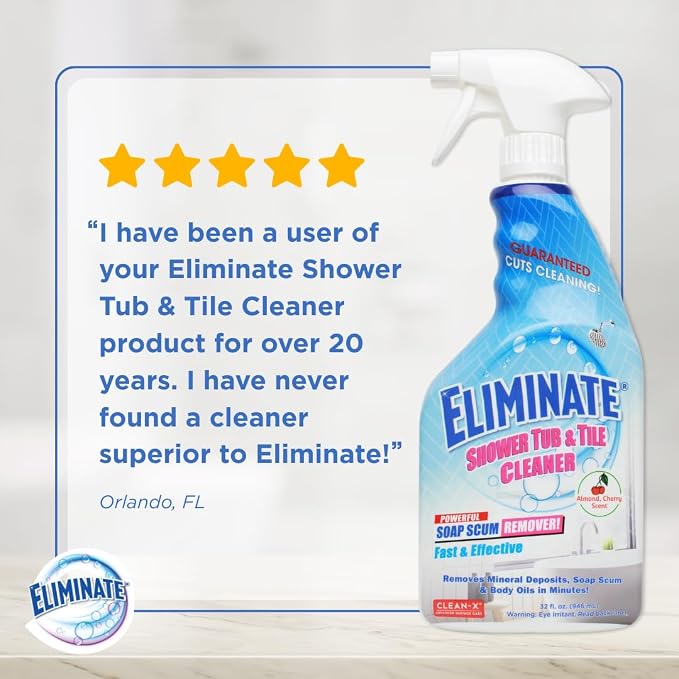 Clean-X Eliminate Shower Tub & Tile Cleaner- 32 fl oz. - Shower Cleaner. Powerful Cleaner removes soap scum and hard water minerals by UNELKO Invisible Shield (2 Pack)