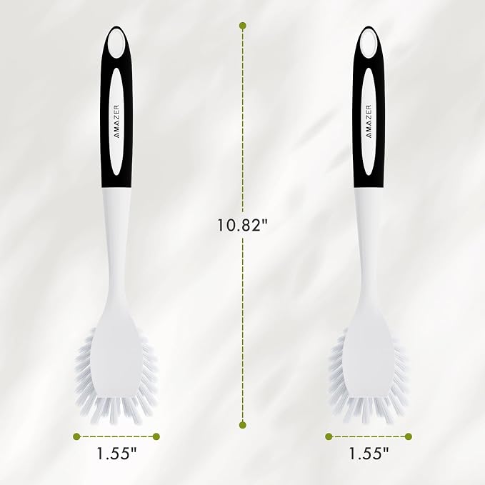 Amazer Dish Brush with Handle, 2 Pack Kitchen Scrub Brushes for Cleaning, Dish Scrubber with Stiff Bristles for Sink, Pots, Pans