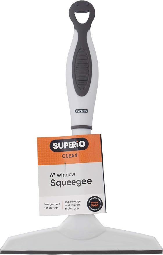 Superio Rubber Squeegee, 2 Pack, Streak Free All Purpose Window Squeegee, Comfort Grip Handle and Hanging Hook (Grey, 6 Inch- 2 Pack)