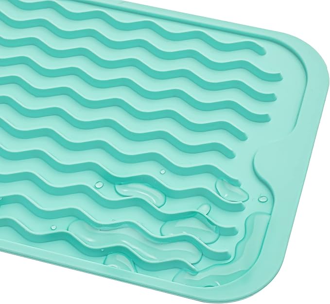 MicoYang Silicone Dish Drying Mat for Multiple Usage,Easy clean,Eco-friendly,Heat-resistant Silicone Mat for Kitchen Counter,Sink,Bar,Bottle,or Cup Mint M 17 inches x 6 inches