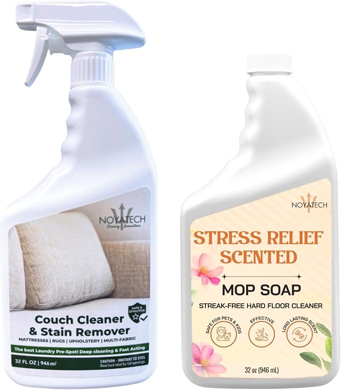 NOYATECH Couch Cleaner and Stain Remover Spray – Professional Strength, Multi-Surface Fabric and Upholstery Cleaner – Pet-Safe, Non-Toxic, Quick-Drying for Couches, Sofas & Car Interiors (COMBO)