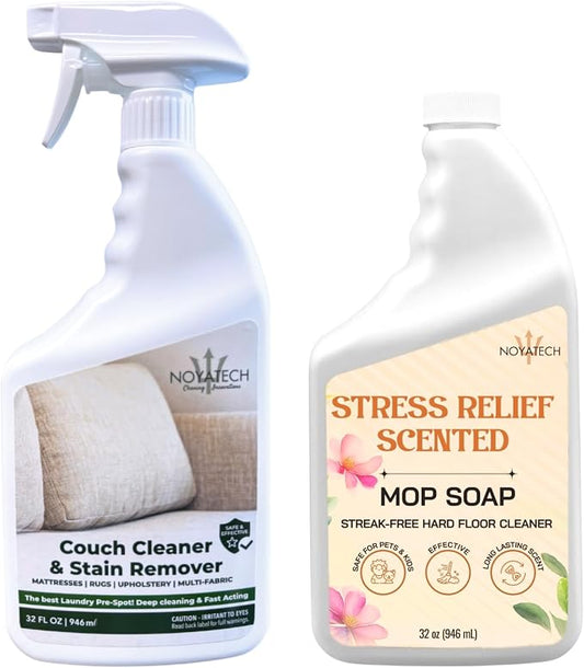 NOYATECH Couch Cleaner and Stain Remover Spray – Professional Strength, Multi-Surface Fabric and Upholstery Cleaner – Pet-Safe, Non-Toxic, Quick-Drying for Couches, Sofas & Car Interiors (COMBO)