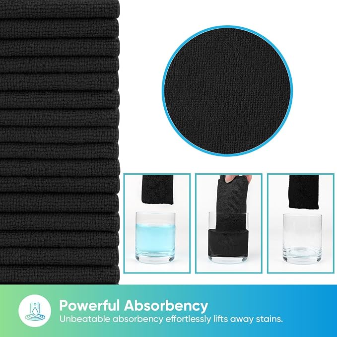 HOMEXCEL Black Microfiber Cleaning Cloths, 10 Pack Microfiber Towels for Cars, Lint & Scratch-Free Cleaning Rags for House, Kitchen and Car 11.5 x 11.5 inch
