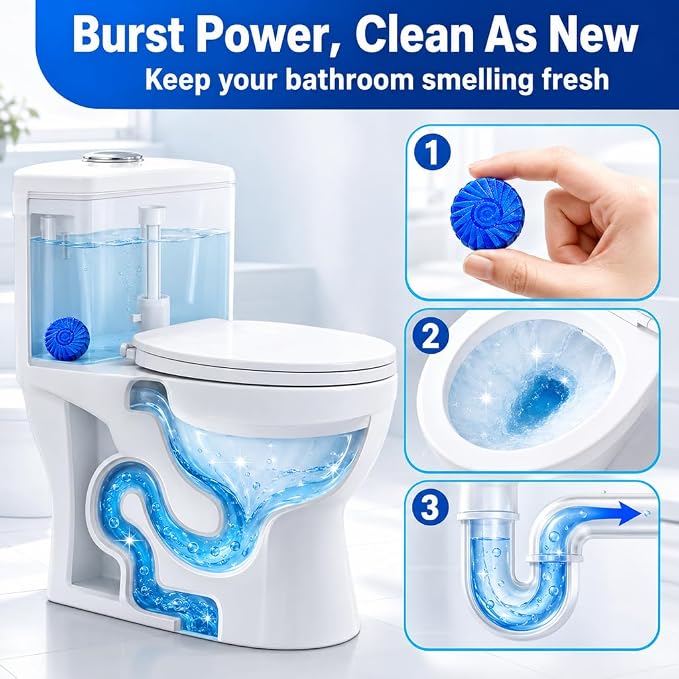 Msvvko Toilet Bowl Cleaner Tablets 100 Count - Blue Toilet Tank Cleaner Blocks Bulk Pack, Long Lasting Bathroom Deodorizer, Hard Water Stain Remover & Descaler, Septic Safe No-Scrub Daily Freshness