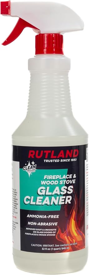 Rutland Fireplace Glass and Hearth Cleaner for High Temperature Glass, Wood Stove Cast Iron, Steel, Fireplace Grates & Screens - Ammonia-Free Cleaning Solution for Soot - Made in USA, 32 oz