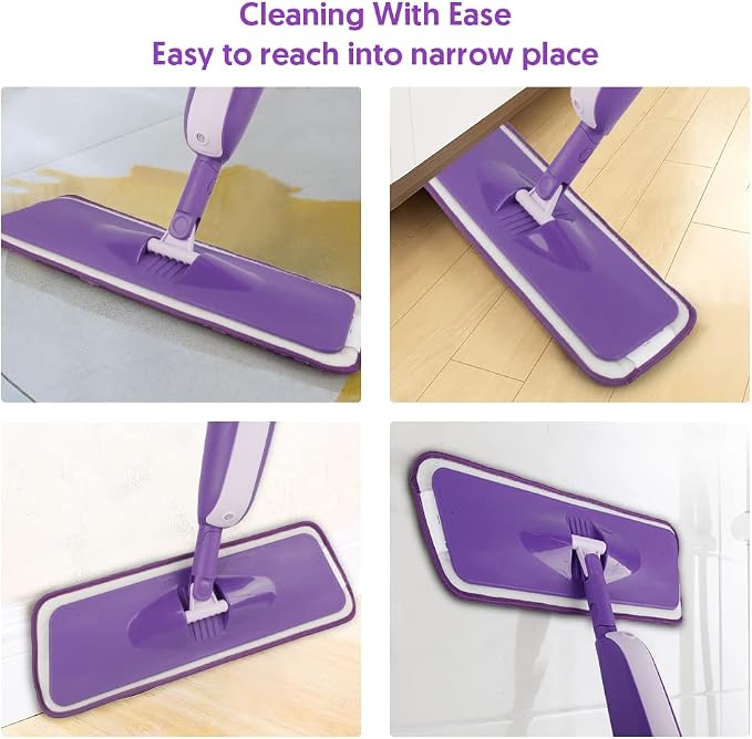 Spray Mops for Hardwood Floor Cleaning: Floor Mop with 2 Refillable Bottles | 3 Washable Pads for Swiffer Powermop, 360° Swivel Head, Wet Mop Reusable, Commercial Dust Mop for Wood Laminate Ceramic Tiles