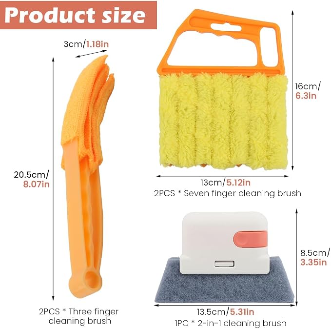 5Pcs Window Blind Cleaning Set, Washable 7 Fingers Duster Brush Dusting Cleaner Tool, Blinds Air Conditioner Keyboard Fan Duster Dirt Housekeeping Tool(Yellow,Size:6.3inch)