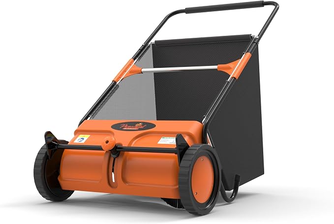 21-Inch Push Lawn Sweeper, Quick Dump & Dustproof Yard Sweeper for Leaves and Grass, Adjustable Height with Large Hopper Bag