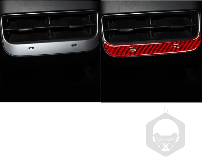Red Real Carbon Fiber Trim for Tesla Accessories | for Model 3 2017-2022 / Model Y 2020-2024 Rear Air Condition Vent Outlet Sticker Interior Thick Overlay Decal