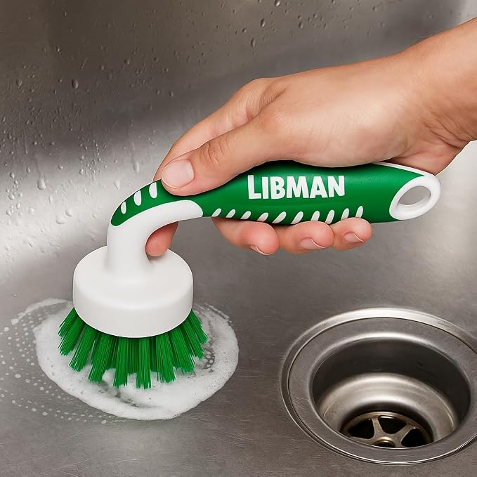 Libman Curved Kitchen Brush, Cleaning Scrub Brushes, Ergonomic Dish Scrubber Cleaner 3 PK