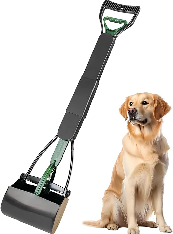 ienjoyed Pooper Scooper, Large Pooper Scooper for Dogs Heavy Duty, Dog Pooper Scooper with Long Handle & High Strength Durable Spring, Foldable Dog Poop Pick Up (32-inch) (Dark Green)