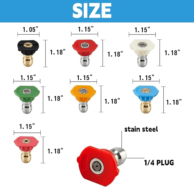 Hourleey Pressure Washer Tips, Pressure Washer Nozzle Tip with Holder, 7 Nozzle Tips, 1/4 Inch Quick Connect, 4000 PSI