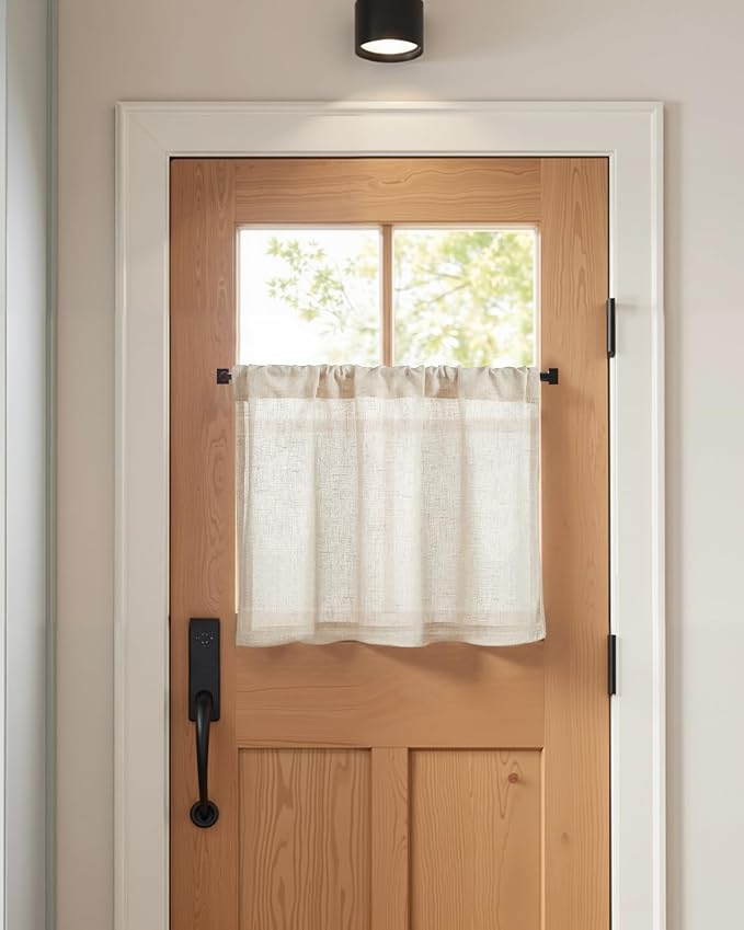 jinchan Rustic Linen Rod Pocket Tier Curtains, 26x24, 2 Panels, Natural | Light filtering, cafe curtains, machine washable, farmhouse, kitchen, bathrooms, laundry, small window, over sink