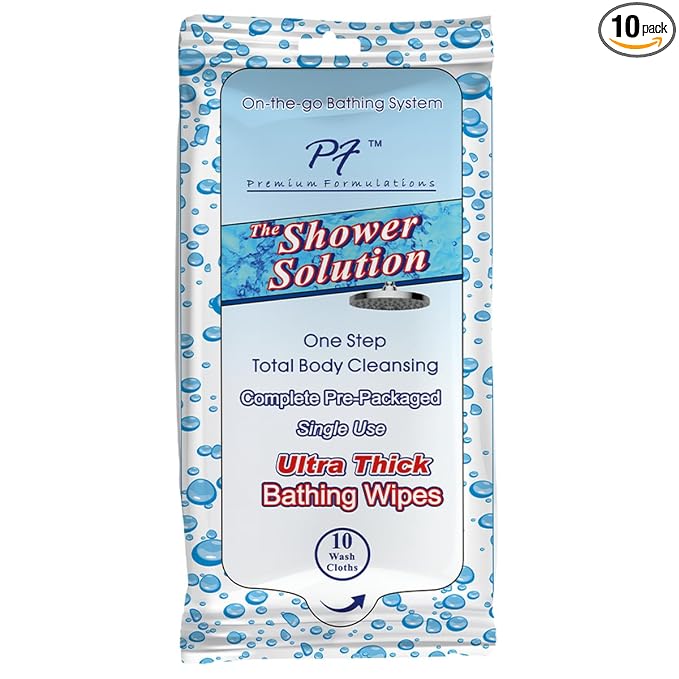 Shower Solution Ultra Thick Rinse Free Bathing Wipes For Post Workouts, Camping, Backpacking, Outdoors and Hiking, Extra Large 1 pack of 10 Wipes