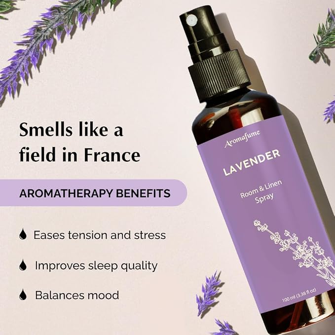 Lavender Air Freshener Spray for Room, Linen & Pillow 100ml by Aromafume | Made with Pure Lavender Essential Oil | Aromatherapy Spray to Sleep & Comfort | Mist for Bedding, Fabrics