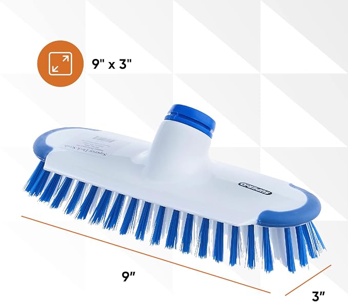 Superio Deck Scrub Brush Head Heavy Duty Stiff Bristles Replacement, Brush Refill with Scraper - Cleans Hot Tub, Swimming Pool, Granite Tiles, Bathroom, Patio, Kitchen, Wall, and Deck, (3)